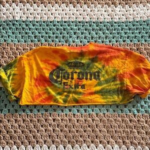 Corona Extra Orange Green Tie-Dye Oversized Crop Top Beer Womans sz Medium Large